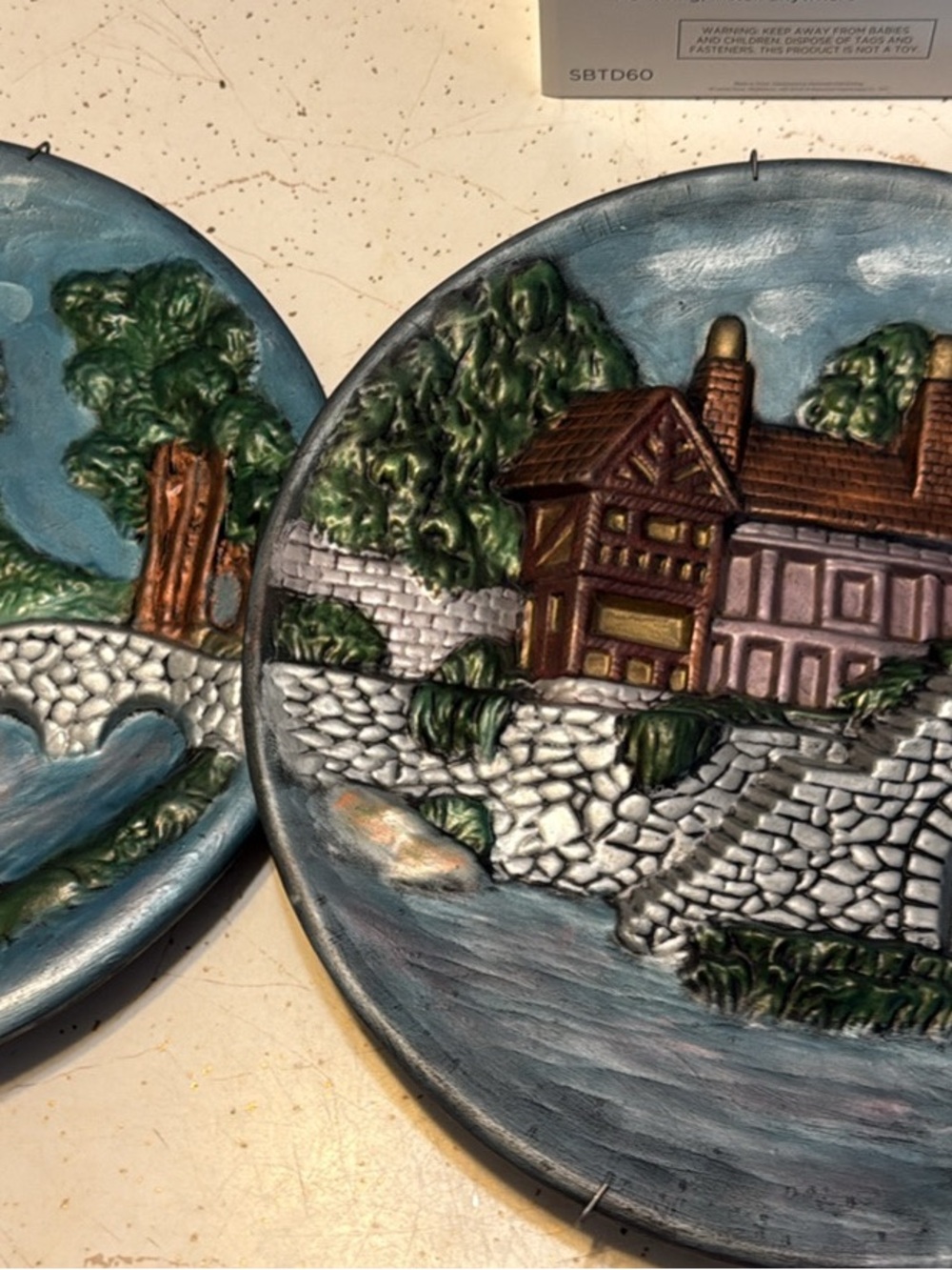 Decorative Cottage River Wall Plaque - Blue and Green